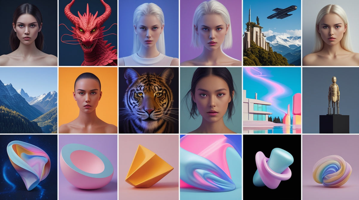 AI-generated collage showing multiple styles created with an AI prompt bundle.